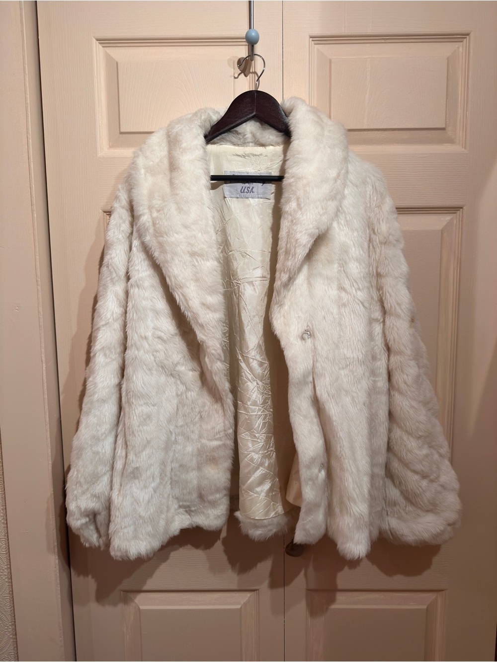 Vintage Monterey USA White Faux Fur Coat Ivory Winter Glam